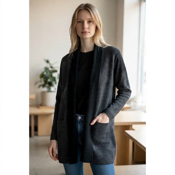 Adrienne Vittadini Sweaters - Adrienne Vittadini Merino Wool Blend Open Front Cardigan Gray Black Size S NWOT